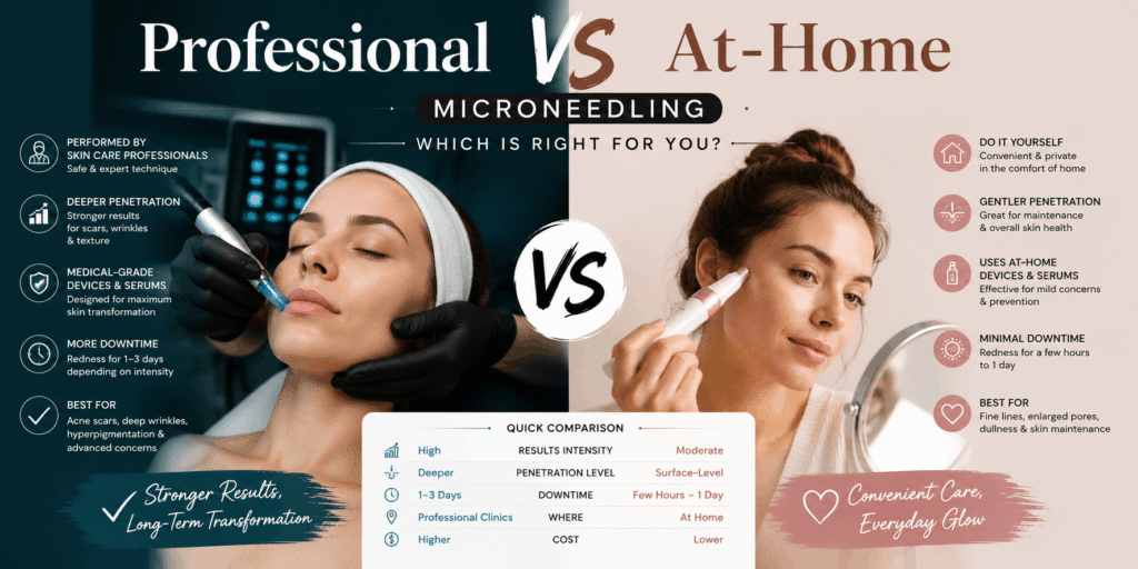 Microneedling Before and After – Skin treatment comparison showing changes in skin texture and appearance following microneedling sessions.