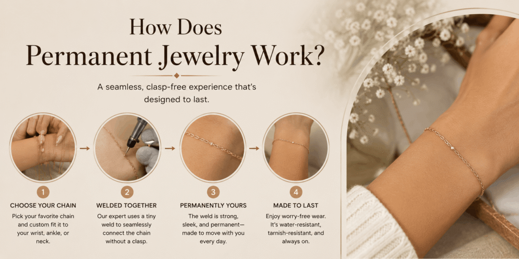 Permanent Jewelry – Delicate permanent bracelet featuring a minimalist chain design for everyday wear.
