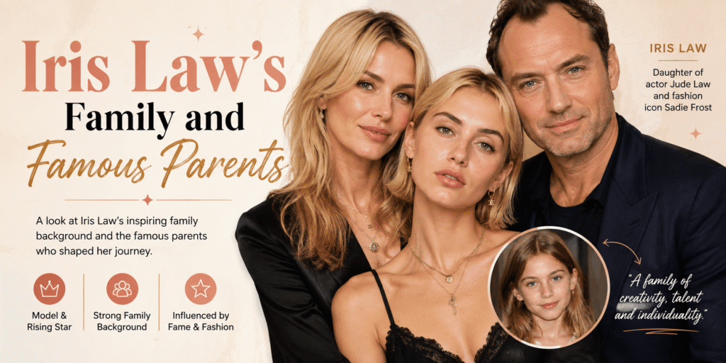 Iris Law with her famous parents Jude Law and Sadie Frost in a family fashion portrait