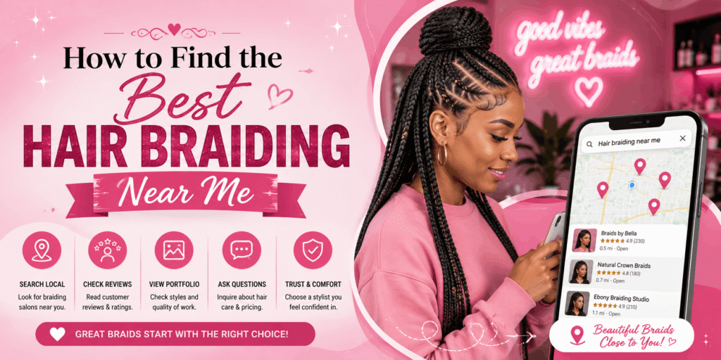 Woman searching for the best hair braiding salon near her