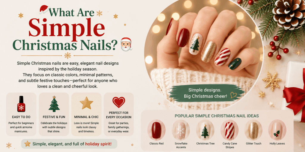 What are simple Christmas nails with minimal holiday colors and elegant festive designs