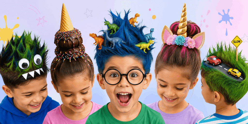 Crazy hair day ideas for kids with colorful, creative, and fun hairstyles