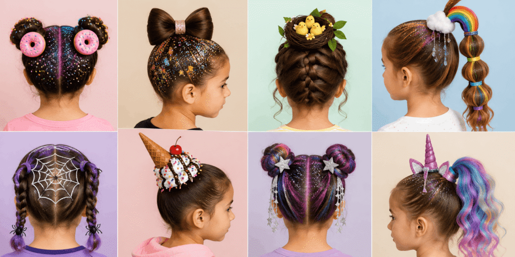 Crazy hair day ideas for girls with colorful, creative, and playful hairstyles