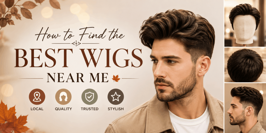 Stylish men’s wigs and hair systems, featuring a natural-looking modern hairstyle and wig styles.