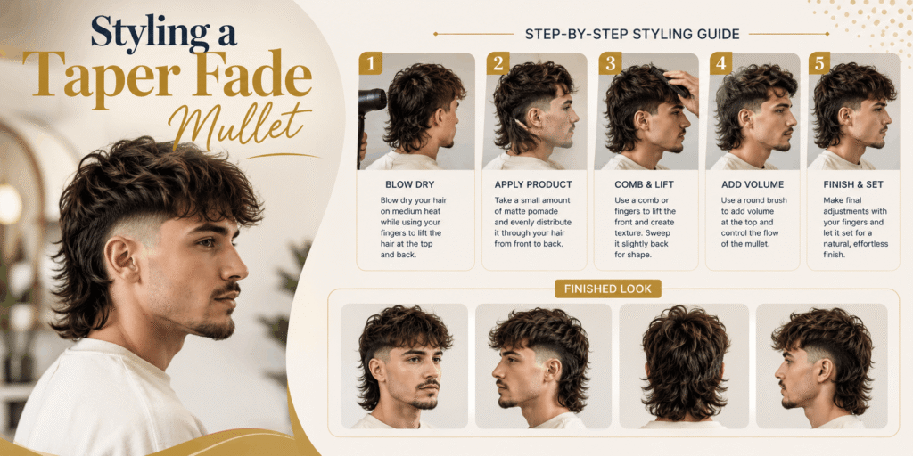 Styling a taper fade mullet with step-by-step hair styling techniques