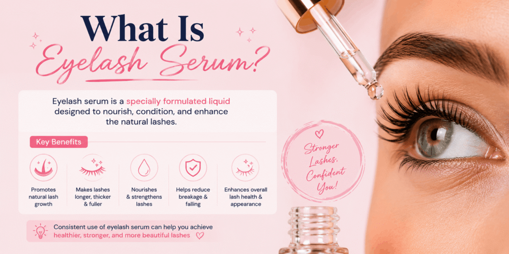 What is eyelash serum, showing how it nourishes, conditions, strengthens, and enhances natural eyelashes