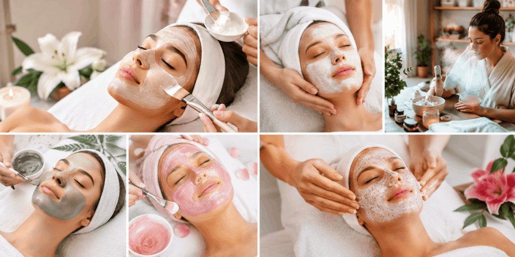 Man receiving a relaxing facial treatment with a nourishing face mask