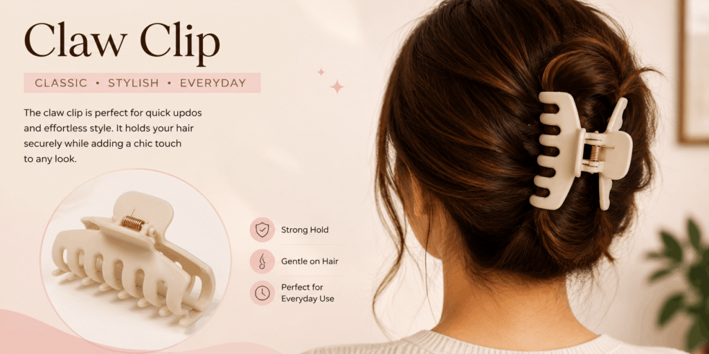 Claw clip securing a stylish updo hairstyle