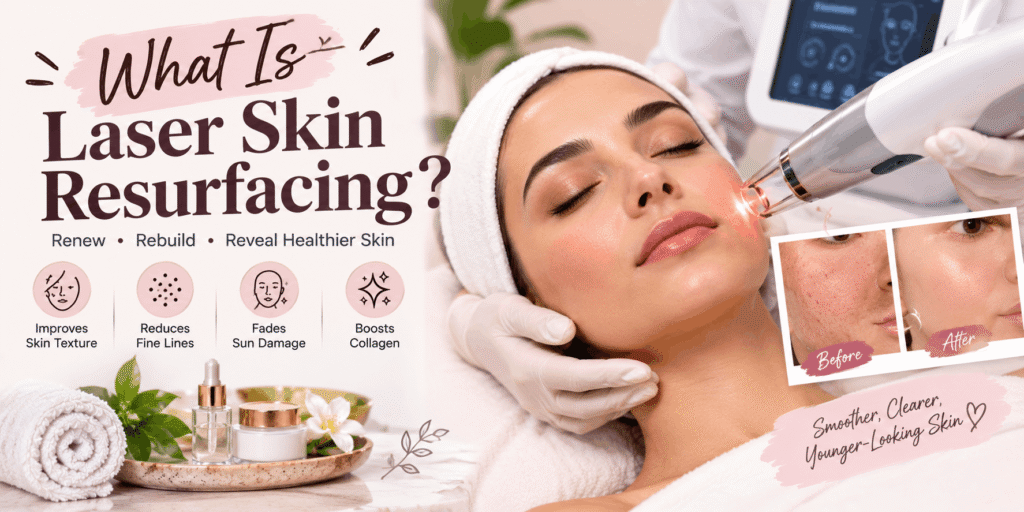 Woman receiving a laser skin resurfacing treatment from a skincare professional using a laser device.