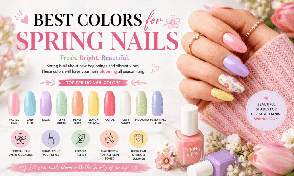 Spring Nails – Colorful spring nail designs featuring pastel shades, floral nail art, and fresh seasonal manicure styles.