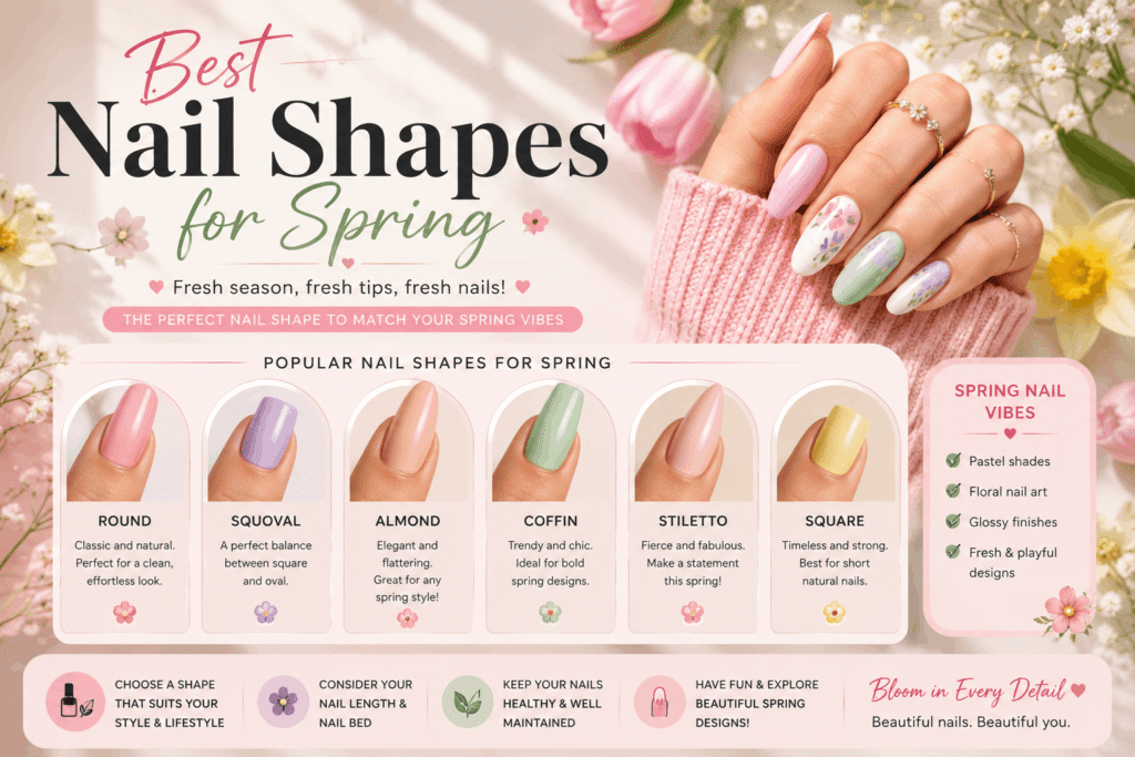 Spring Nails – Colorful spring nail designs featuring pastel shades, floral nail art, and fresh seasonal manicure styles.