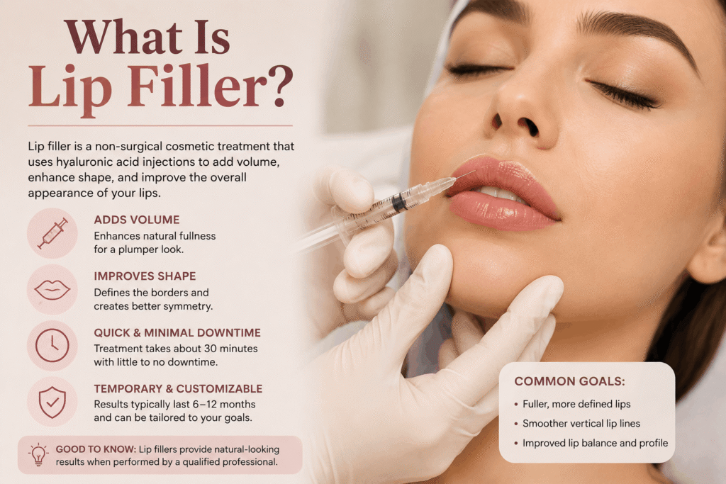 Lip Filler – Professional cosmetic practitioner performing a lip filler treatment to enhance lip volume and definition.