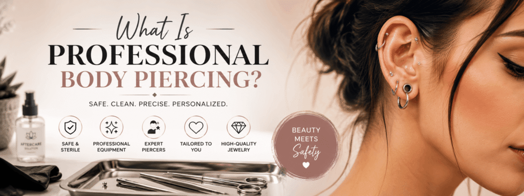 Piercing Near Me – Professional piercer performing a safe body piercing in a clean, modern piercing studio using sterile equipment.
