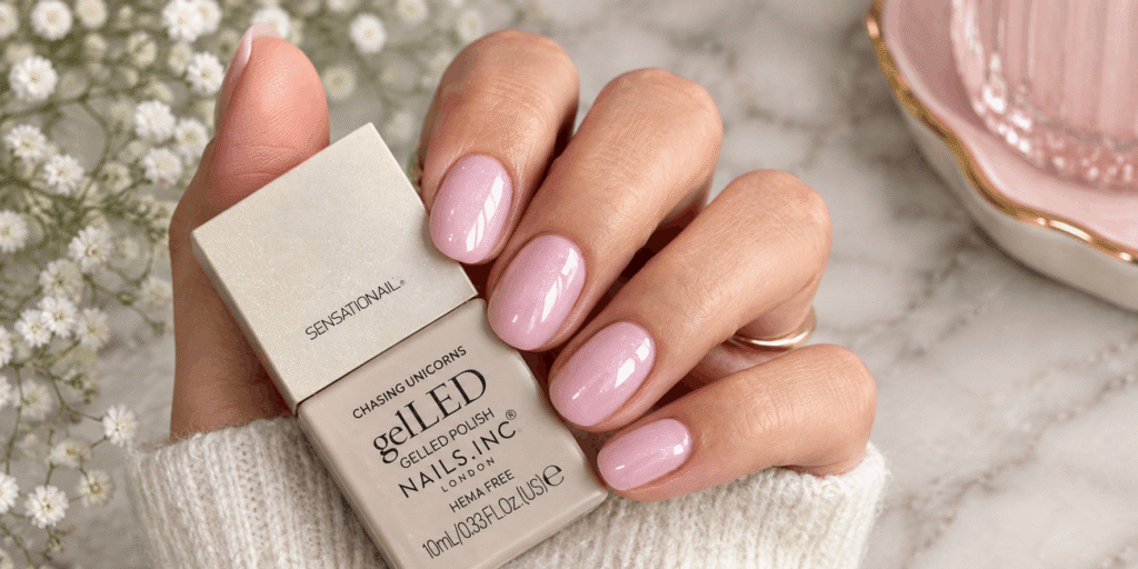 Glossy pink oval nails with pink gel nail polish