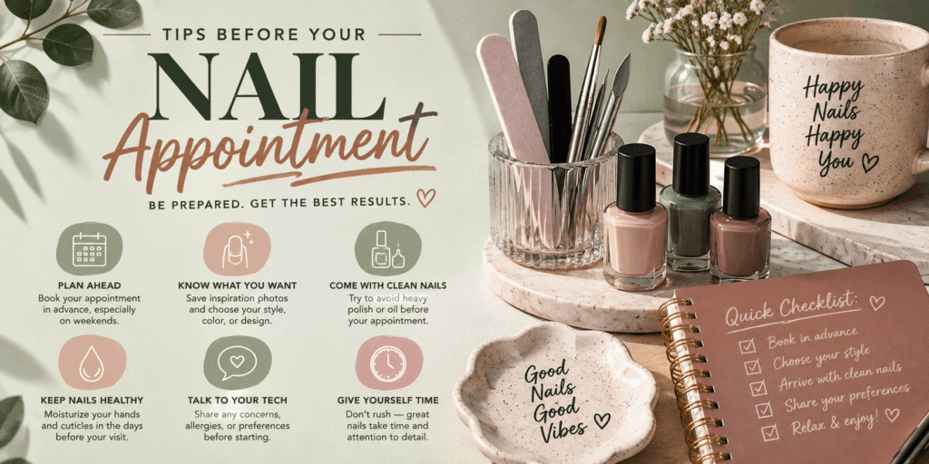 Modern nail salon with professional nail technicians providing manicure and pedicure services in a clean, stylish setting.