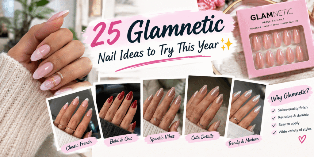 25 Glamnetic nail ideas featuring pink, French, red, glitter, and modern press-on nail designs