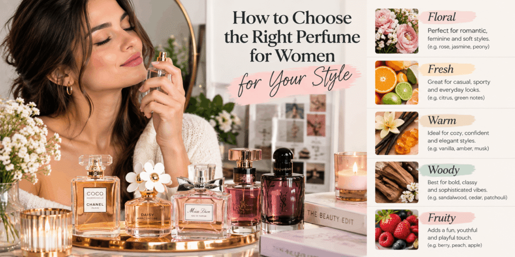 How to choose the right perfume for women based on floral, fresh, warm, woody, and fruity fragrance styles