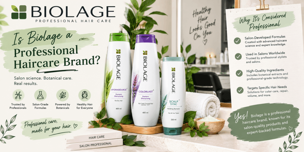 Biolage haircare products displayed in a professional salon setting with botanical ingredients