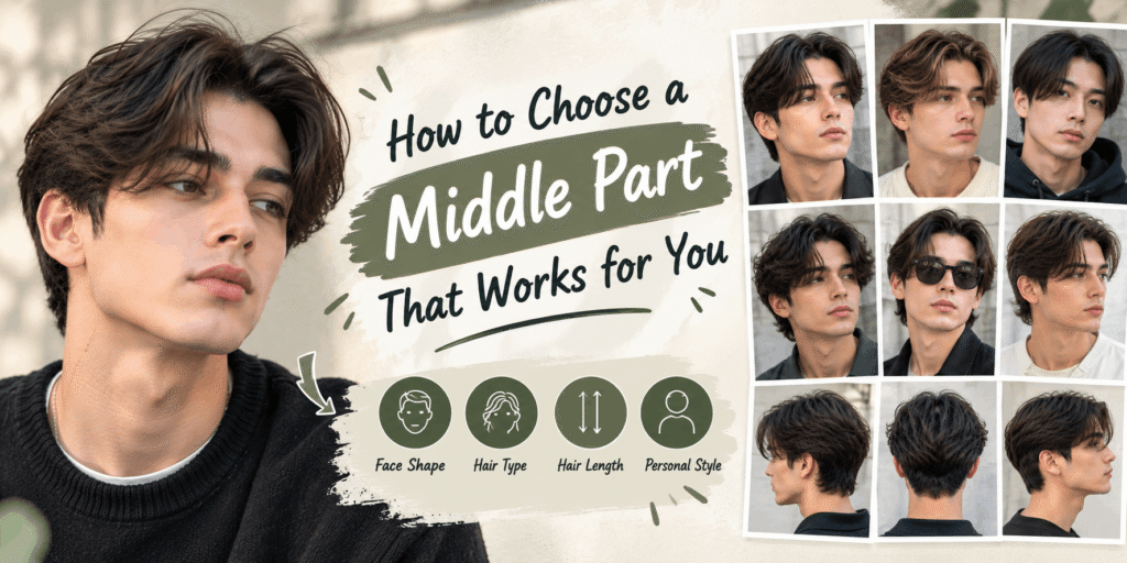 How to choose a middle part haircut based on face shape, hair type, hair length, and personal style