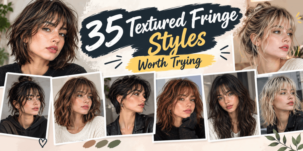 35 textured fringe hairstyle ideas featuring wispy, choppy, shaggy, curtain, and layered fringe styles