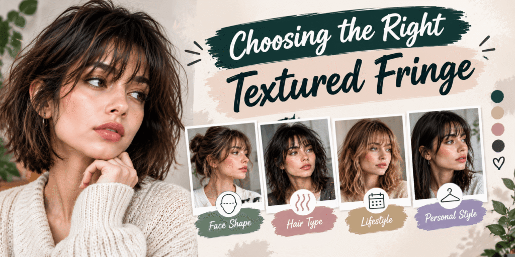 Choosing the right textured fringe based on face shape, hair type, lifestyle, and personal style