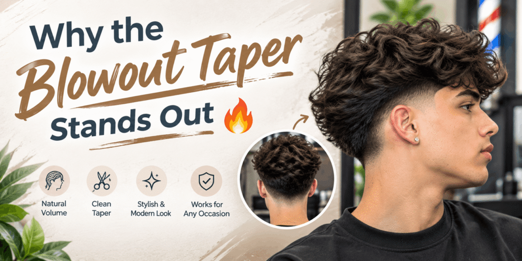 Why the Blowout Taper Stands Out – stylish blowout taper haircut with natural volume and a clean taper fade.