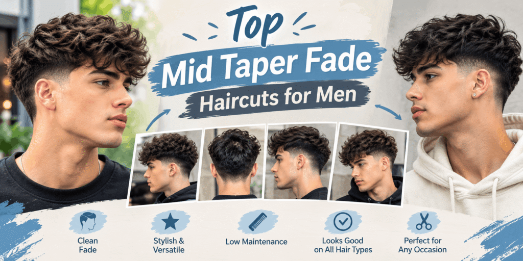 Top Mid Taper Fade Haircuts for Men – stylish mid taper fade hairstyles shown from different angles