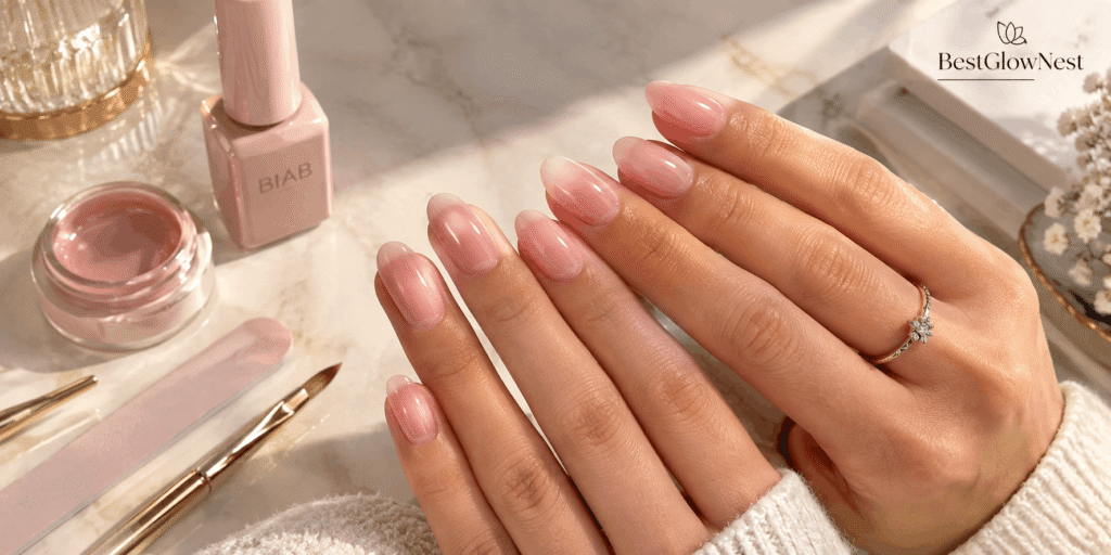 They look like naturally perfect nails, but there’s more behind this glossy finish. 💅✨ Discover the clean, sheer look of BIAB nails and why this manicure has become such a popular choice for a polished everyday style. Save this idea for your next nail appointment!