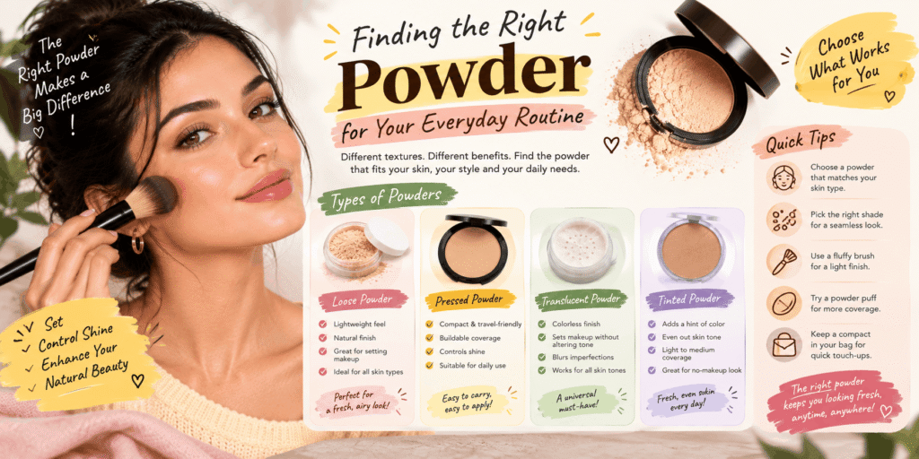 How to choose the right face powder for everyday makeup based on skin type, desired finish, coverage, and personal beauty needs.