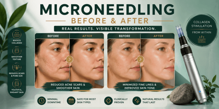 Microneedling Before and After – Skin treatment comparison showing changes in skin texture and appearance following microneedling sessions.