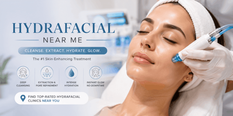 Best HydraFacial Near Me – Professional skincare specialist performing a HydraFacial treatment in a clean, modern beauty clinic.
