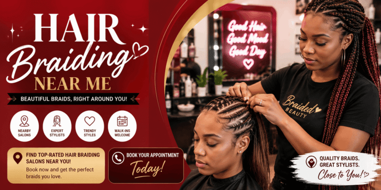 Hair braiding stylist creating neat cornrow braids at a salon near you
