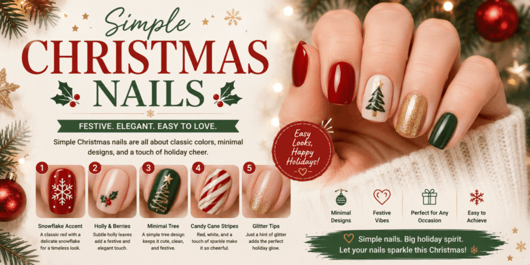 Simple Christmas nails with red, green, gold, candy cane stripes, and festive holiday designs