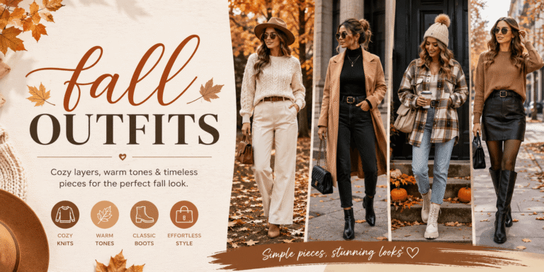 Fall outfits featuring cozy sweaters, coats, plaid layers, boots, hats, and autumn fashion looks