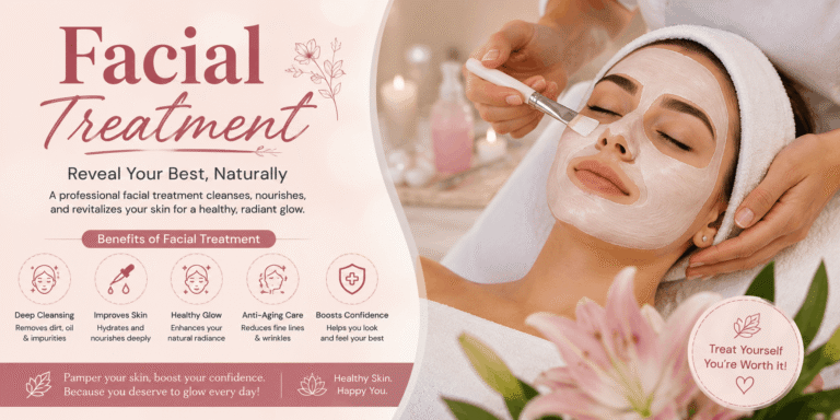 Facial treatment at a spa with a woman receiving a relaxing facial mask