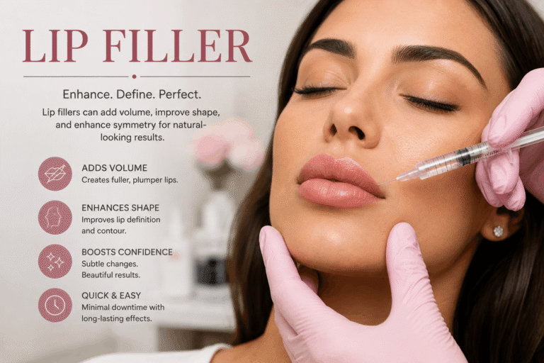 Lip Filler – Professional cosmetic practitioner performing a lip filler treatment to enhance lip volume and definition.