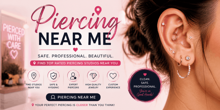 Piercing Near Me – Professional piercer performing a safe body piercing in a clean, modern piercing studio using sterile equipment.