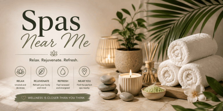 Luxury day spa with massage tables, relaxing ambiance, and professional wellness treatments.