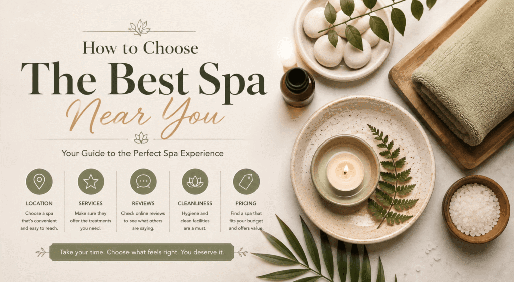 Luxury day spa with massage tables, relaxing ambiance, and professional wellness treatments.