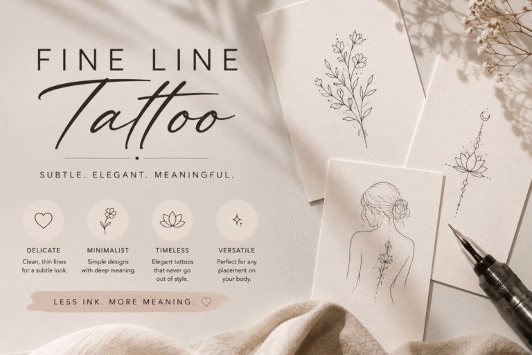 Elegant fine line tattoo with delicate minimalist design inked on the skin by a professional tattoo artist.