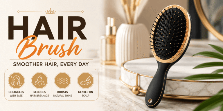 Different types of hair brushes displayed for detangling, styling, and everyday hair care.