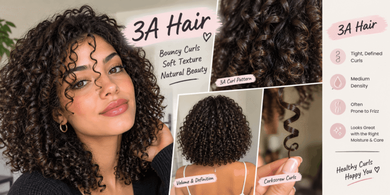 3A hair with defined, bouncy curls, natural volume, soft texture, and glossy curl definition