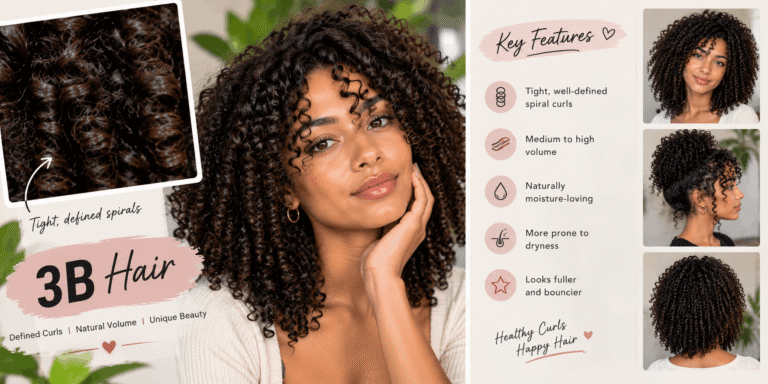 Woman with defined spiral curls showcasing the natural texture and volume of 3B hair