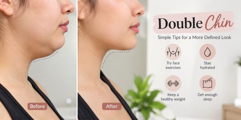 Realistic side profile showing a double chin and jawline definition