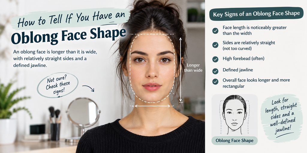 How to tell if you have an oblong face shape by checking face length, straight sides, forehead, and jawline