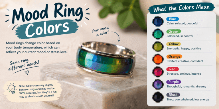 Mood ring colors and their meanings explained in a visual color guide