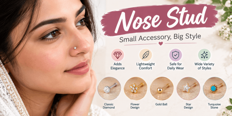 Nose stud jewelry featuring diamond, flower, gold ball, star, and turquoise stone designs
