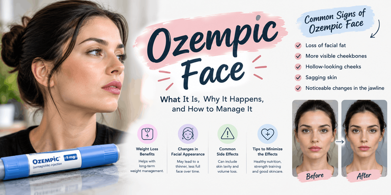 Ozempic Face showing changes in facial fat, cheekbones, cheeks, and jawline