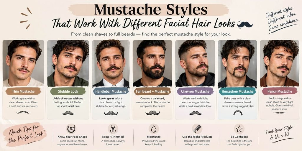 Finding the right mustache style for different face shapes and facial hair looks